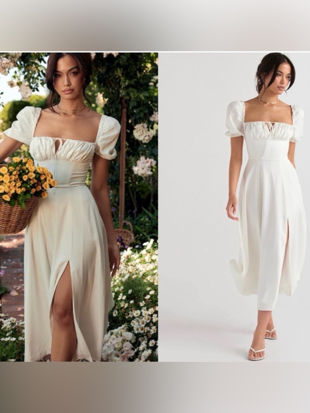 House of CB Tallulah White Puff Sleeve Midi Dress